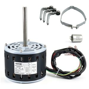 VEVOR 1/3HP Furnace Blower Motor, 110/120V 4.4Amps, 1075RPM 4 Speeds, CW/CCW Rotation, 48 Frame 5.2" Shaft Length, 5μF/370V Capacitor + 11" Hold Hoop-0